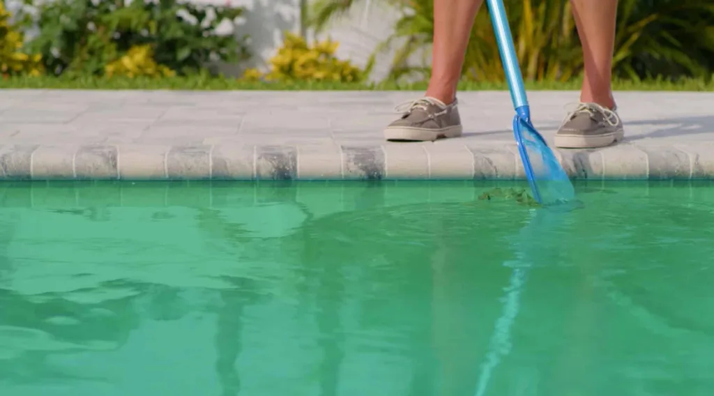 groen water - schepnet zwembad - helder water krijgen - chloor